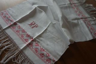 Vintage French Xl Large Huckaback Linen Tea Towel Table Runner Monogrammed Hp