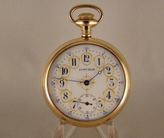 Antique Lonville 14k Gold Filled Open Face Fancy Dial 16s Swiss Pocket Watch