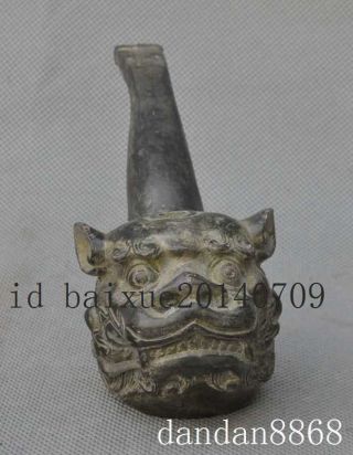 old chinese copper foo dog lion beast head statue Tobacco Pipe Tube Smoking c02 2