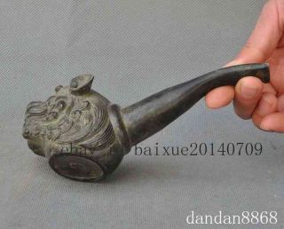 old chinese copper foo dog lion beast head statue Tobacco Pipe Tube Smoking c02 3