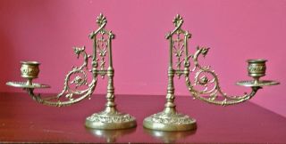Antique Gilded Brass Candlesticks Piano Victorian Gothic 19th C.  Best Quality