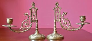 antique gilded brass candlesticks piano victorian gothic 19th c.  best quality 2