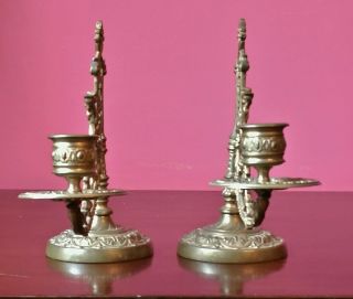 antique gilded brass candlesticks piano victorian gothic 19th c.  best quality 3