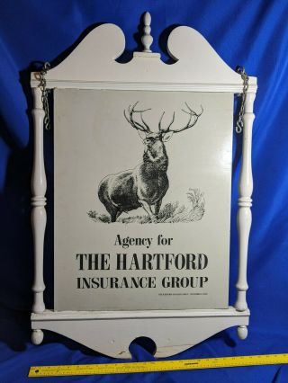 The Hartford Insurance Group Huge Wooden Sign Advertising 2 - Sided Vtg Elk Animal