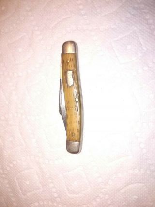Vintage Schrade Walden Ny Usa 881 Peach Seed Bone Handles Pocket Knife