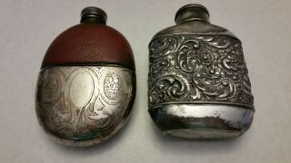 2 Vintage Silver Plated Flasks; 1 Oval,  1 Square