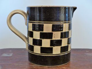Antique Dated 1859 Checkered Checkboard Mocha Mochaware Creamer Brown Base Color