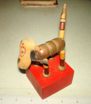 Vintage Wooden Push Up Toy Puppet - Happy The (non) Barking Dog - Kohner