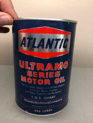 Vintage Atlantic Ultramo Silver Logo Composite Motor Oil Can Quart