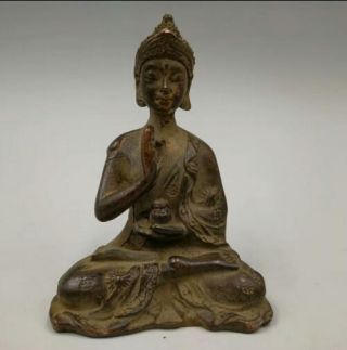 Chinese Rare Buddhism Hand Carved Retro Pure Copper Buddha Small Statue