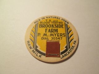Vintage Brookside Farm Raw Milk Cap Bottle Cap Lancaster,  Pa.  Tb & Blood