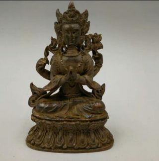 Chinese Buddhism Antique Hand Carved Retro Pure Copper Buddha Small Statue