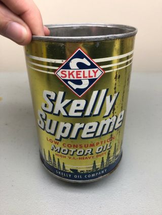 Vintage Skelly Supreme Tower Heavy Duty Metal Motor Oil Can Quart