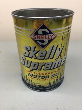 Vintage Skelly Supreme Tower Heavy Duty Metal Motor Oil Can Quart 2