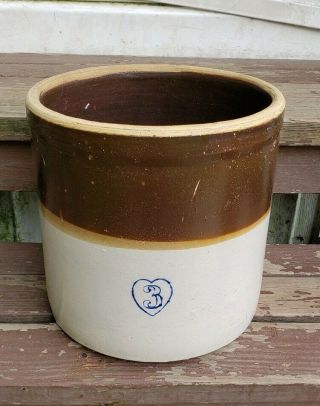 Antique Stoneware Crock 3 Gallon Burley & Winter Two Tone Heart