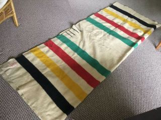 Vintage Hudson Bay 4 Point Striped Blanket 100 Wool 87 X 67