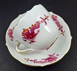 Antique Meissen Demitasse Cup & Saucer,  Pink Dragon