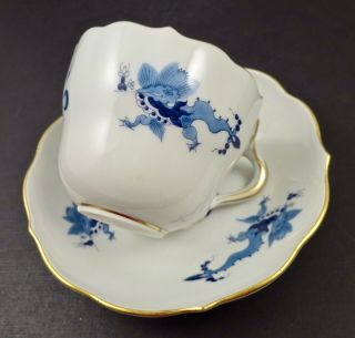 Antique Meissen Demitasse Cup & Saucer,  Blue Dragon