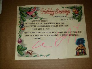 Detroit Frolic Show Bar Telegram 1955 Jackson Prison Merry Christmas 
