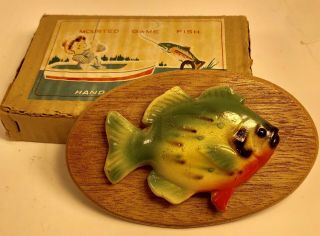 Fish Vintage Toy Plastic Taxidermy Wall Mount Made In Japan Wood Plaque Child’s