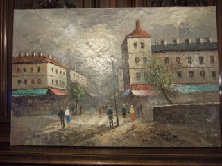 Vintage Oil Painting Of A Parisian Scene Signed By Burnett