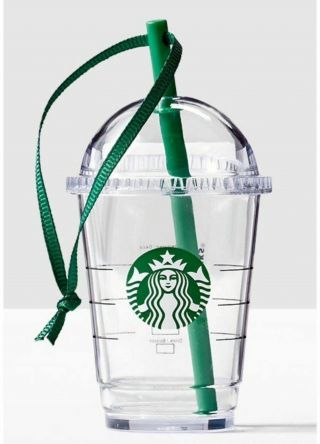 Rare Starbucks Coffee Clear Cold Cup To Go Tumbler Holiday Christmas Ornamen