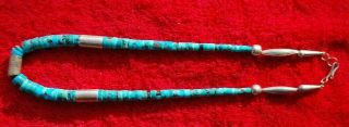 Vintage Navajo Blue Gem Turquoise Graduated Bead Necklace 19 " With Silver Cones