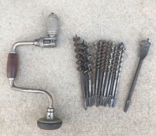 Old Vintage Tools Stanley No.  915 10 Inch Bit Brace Hand Drills Auger Bits