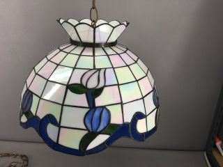 Vintage Tiffany Style Stained Glass Slag Glass Hanging Ceiling Light Lamp