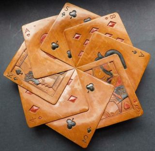 Large Hand Carved Wood Playing Poker Card Serving Tray 1950s Retro Teak