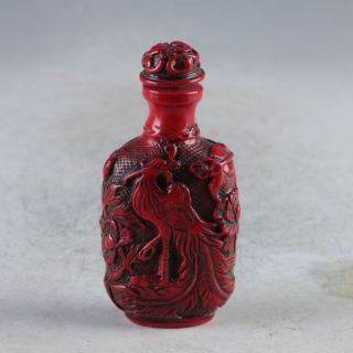 Exquisite Chinese Red Coral Hand Carved Phoenix Snuff Bottle A6004