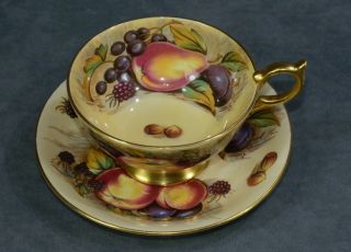 Vintage Aynsley Fruit & Nut Orchard Gold Gilded Cup And Saucer Signed N.  Brunt