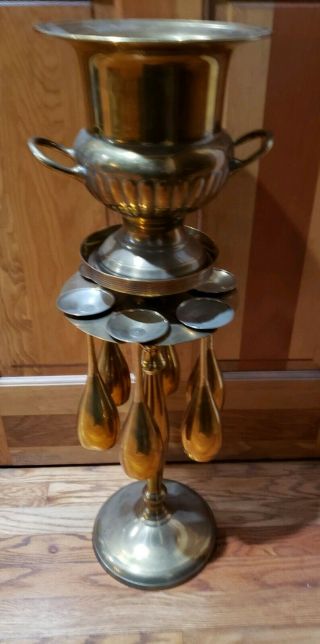 Brass Wine Champagne Ice Bucket & Goblets & Stand Floor Standing Vintage