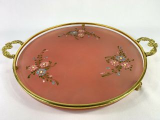 Antique Hand Painted Tray /plate - Gold & Pink - Floral - Glass - Gold Edges