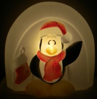 Vintage General Foam Large 24 " Santa Penguin Igloo Light Up Christmas Blow Mold