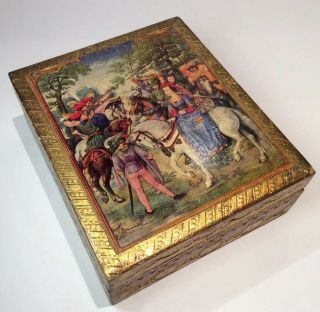 Vtg Antique Toleware Tole Italian Renaissance Gold Gilt Florentine Hinged Box