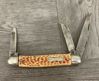 Vintage Colonial Prov Usa Pocket Knife,  Faux Bone Handle,  3 Blades Ok