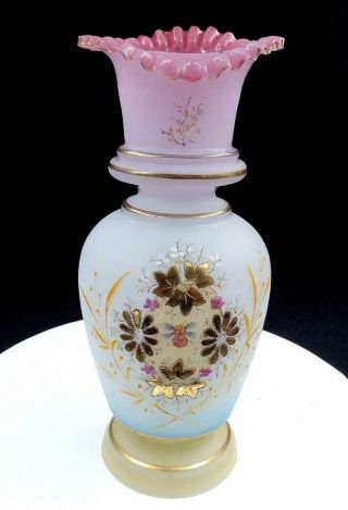 Bristol Glass Enameled Gold Bee & Flowers 12 " Jack In The Pulpit Vase 1870 - 1910