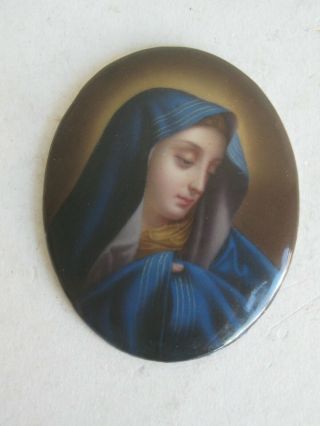 Antique German Kpm Hand Painted Porcelain Portrait Plaque Mother Mary Madonna