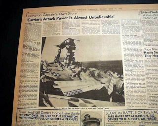 Uss Lexington Aircraft Carrier Coral Sea Disaster In 1942 World War Ii Newspaper
