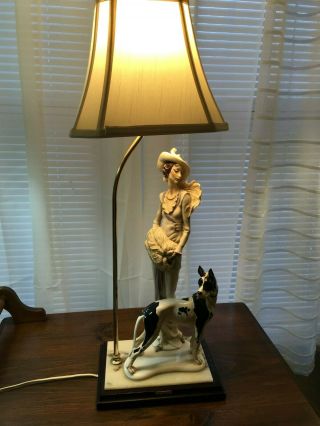 Vintage Art Deco Giuseppe Armani Lamp Lady With Great Dane.  Artist Signature