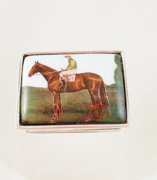 Charming Vintage Sterling Silver Enamel Jockey On Horse Miniature Box