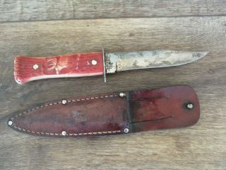 Vintage Imperial Knife W/ Deer - Elk Head Handle And Leather Sheath Skinning Usa