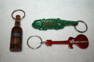 Vintage Budweiser Beer Keychain & Bottle Openers Lizzard Guitar Bottle