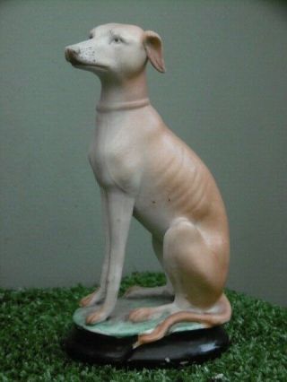 19thc Staffordshire Bisque Figurine Of A Greyhound In Sitting Pose C.  1870