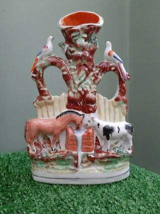 19thc Staffordshire Companions Spill Vase Figure With Horse & Cow