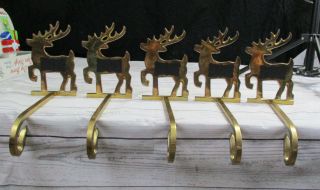 5 Vintage Brass Reindeer Long Hook Mantel Stocking Hangers Personalize