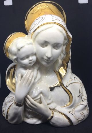 Vintage Ceramic Virgin Mary And Baby Jesus Planter Statue Figurine