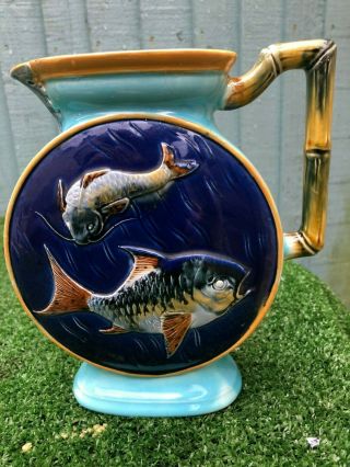 19thc Joseph Holdcroft Majolica Jug Or Pitcher With Swimming Fish C1877