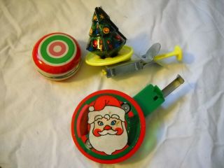 3 Vintage Tin Christmas Toys Light Up Spinners Yo - Yo Hong Kong